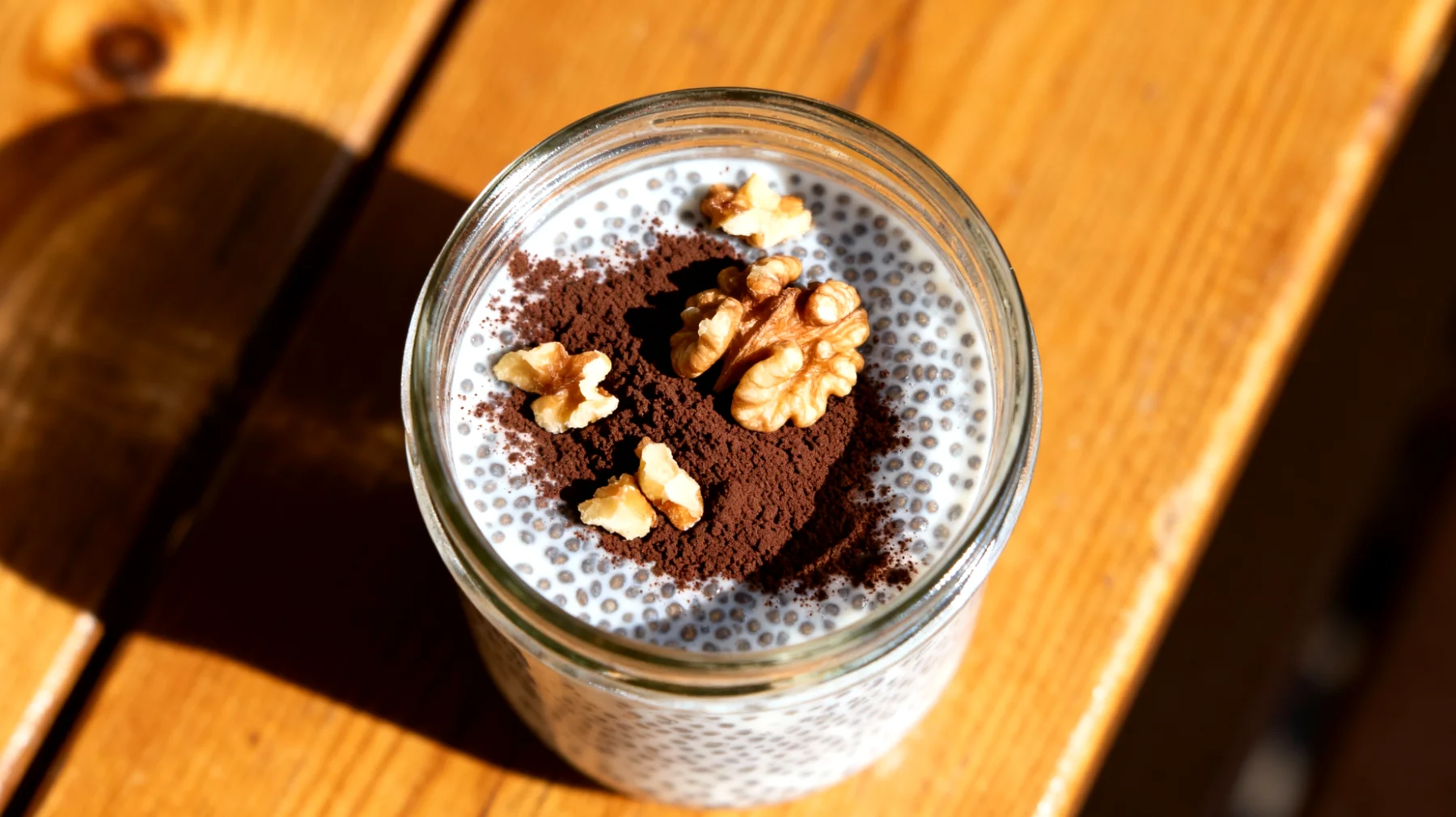 Kefir ile hazırlanmış chia pudding (keçiboynuzu tozu ve ceviz ile)"