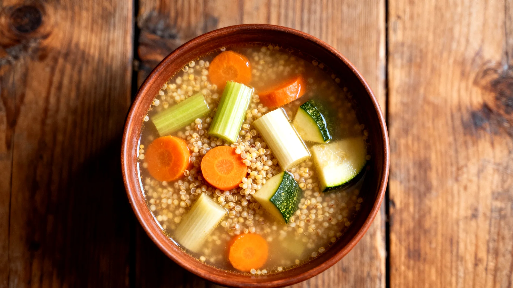 Kinoa ve kök sebze çorbası (havuç, kereviz kökü, kabak ile)"